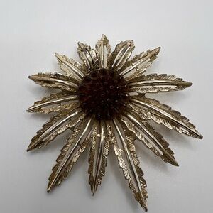 Vintage Sarah Coventry Gold and Brown Sunflower Brooch 1960s